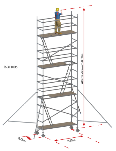 Ponteggio mobile in alluminio 75 × 250 cm R-311006 Tobler SA