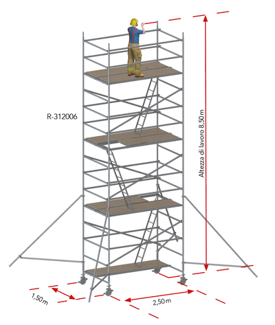 Ponteggio mobile in alluminio 150 × 250 cm R-312006 Tobler SA